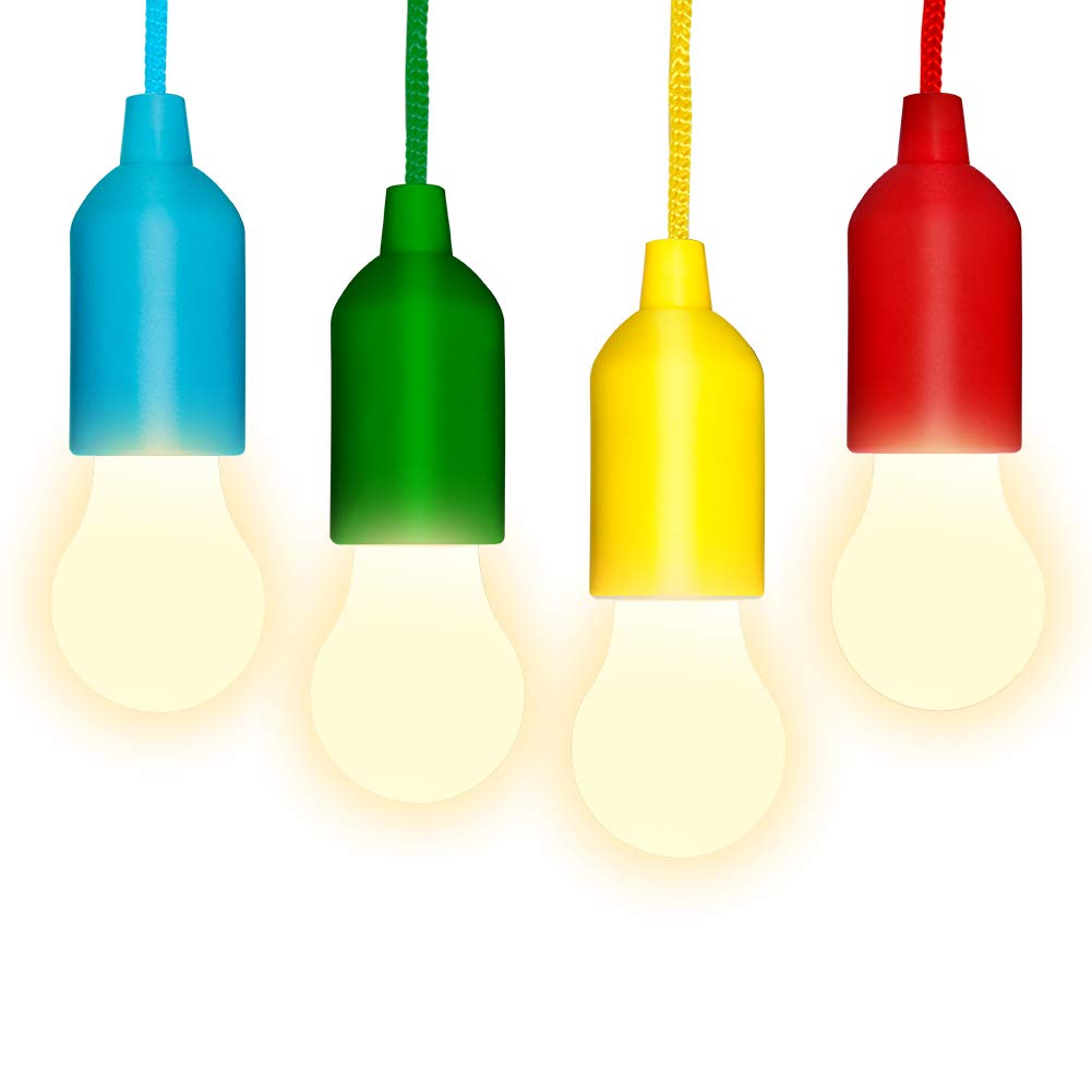 Decoration Pull Cord Light,Hangable Outdoor String Night Light(4 Packs) Portable Tent LED Lamp Battery Powered Suitable for Bedroom,Backyard,Camping