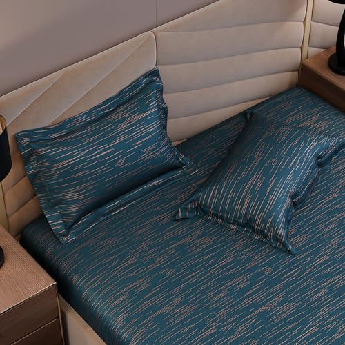 Image of Stoa Paris 350TC Luxture Cotton King Fitted Bedding Set with 2 Pillow Covers, All-Around Elastic Fitted Bedsheet 183cm x 198cm + 30cm Drop, All Season Comfort, Breathable, Panache 2.0 - Teal