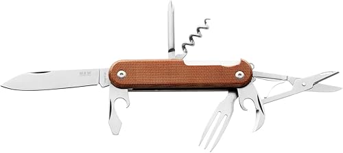 MKM Maniago Knife Makers CAMPO 7 MagnaCut Multi-herramienta, hoja primaria de acero CPM-Magnacut, tenedor, tijeras, destornillador, sacacorchos,