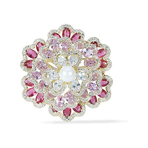 Freshwater Pearl Hollow Out Crystal Rose Camellia Flower Brooch Pins Brass Micro Pave Rhinestone Blooming Floral Bridal Wedding Bouquet Jewelry Cover