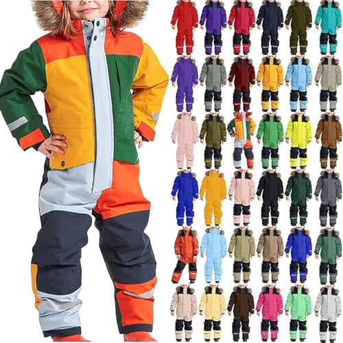 Kids One Piece Snowsuit Waterproof Windproof Fur Hood Ski Suit | Kids Snowsuit,One Piece Ski Suit,Waterproof Windproof,Removable Fur Hood,Reflective Strips,Reinforced Knees,Winter Outerwear