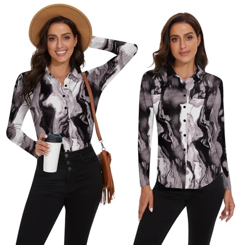 Image of Soneven Womens Golf Polo Shirts 3 /4 Long Sleeve V Neck Button Down Shirts Business Causal Work Blouses Tops