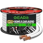 GEARit 2x1.5mm² Speaker Cable 15m, 16 Gauge Speaker Wire with Polarity Markings, 16AWG Copper Clad Aluminum CCA Audio Cable for In-Wall Home Cinema, Car Audio Stereo, HiFi Surround Sound(White)