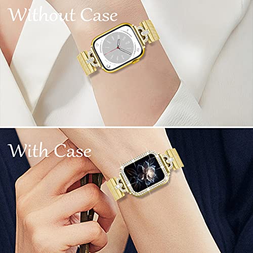 JOYOZY Magnetic Band Compatible with Apple Watch Band 38mm 40mm 41mm 42mm 44mm 45mm 46mm Milanese Strap with Bling Glitter Case Built-in Screen Protector Dressy Stainless Steel iWatch Loop for Women