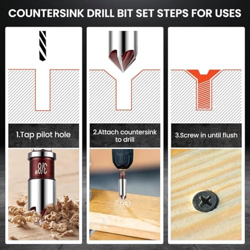 Image of Serplex Steel Countersink Drill Bit Set, 5Pcs, Sizes 3 /4'' to 1 /4'', Heavy Duty 82-Degree 5-Blade Design, Quick-Change Hex Shank, Versatile for Wood, Metal, Plastic, DIY & Professional Use