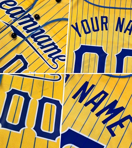 Custom Pinstripe Baseball Jersey, Personalized Name Number Baseball Jerseys, Yellow Button Up Jersey for Women Men Youth miniatura 3