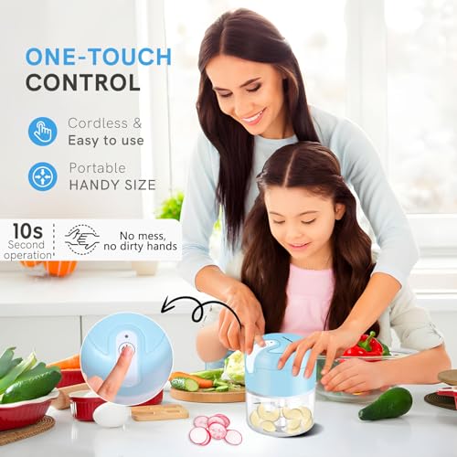 Image of EASYSPEED Electric Garlic Chopper 1Cup, Mini USB Charging Wireless Food Processor with 304 Stainless Steel, 3 Sharp Blades, Portable Kitchen Vegetable Grinder for Onion, Garlic, Ginger, Baby Food