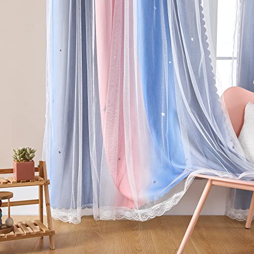 Image of XiDi Curtains for Bedroom Decor, Rainbow PinkGreyBlue-34-45