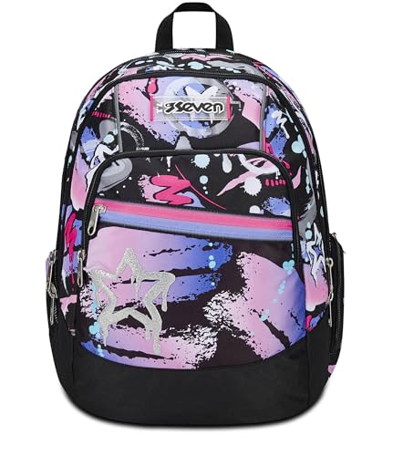 Seven Zaino Scuola Advanced, Nero Fucsia, Mark On Girl, Zaino Doppio Scomparto Con Tasca Porta PC o Tablet, Tasca Porta Borraccia e Organizer, Zaino Scuole Medie e Superiori, Bambina Ragazza