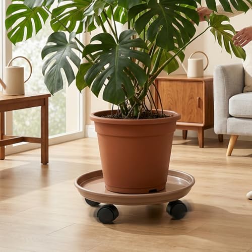 Support à plantes roulettes Ø30cm avec soucoupe d'eau pour pot - 5