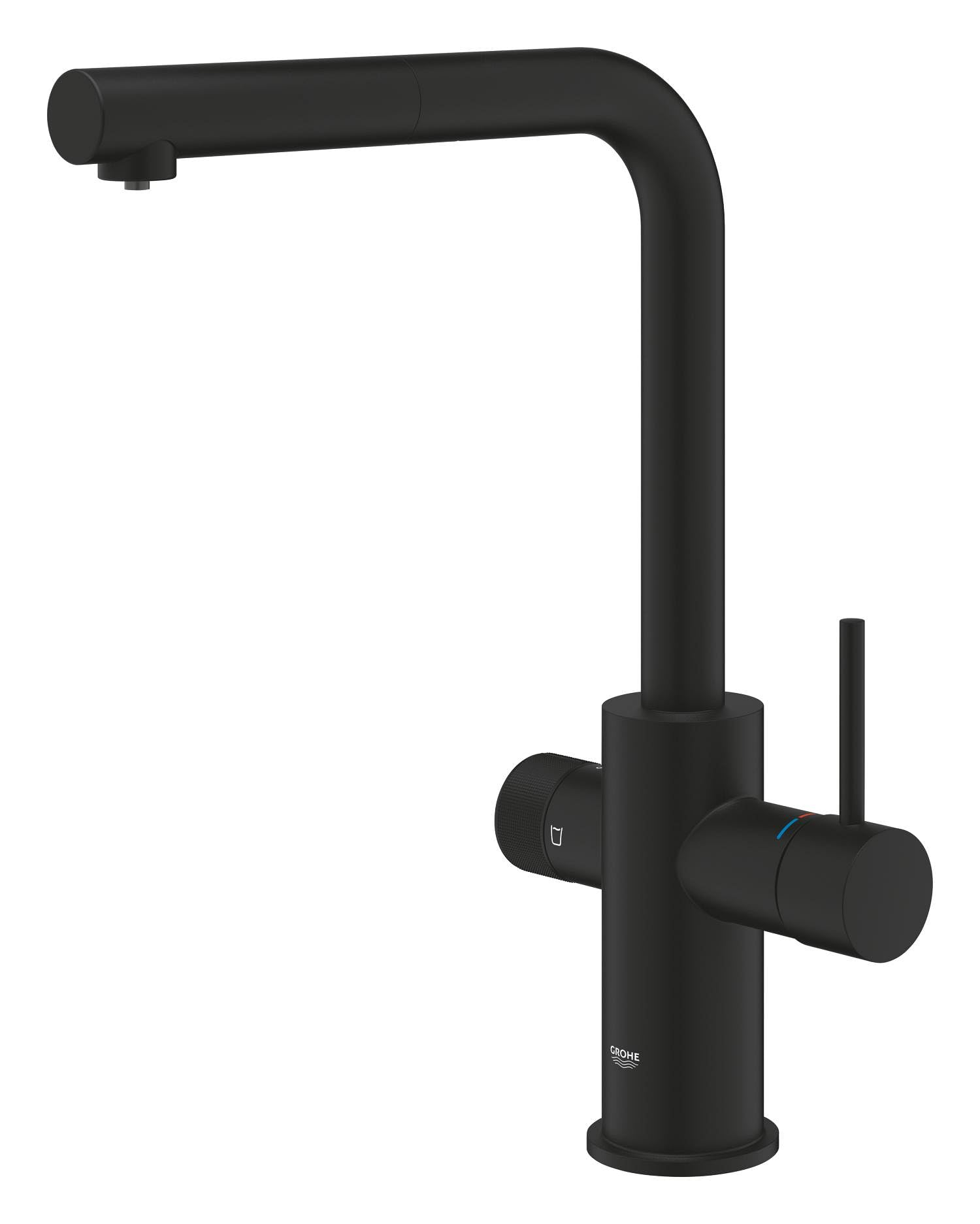 GROHE Blue Pure Minta Rubinetto Filtro Acqua, Bocca L, Doccetta Estraibile, Filtro Carboni Attivi, Acqua Filtrata Naturale, Nero, 30590KF0