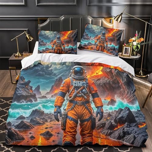 Ensemble de literie astronaute 3D en microfibre avec zip invisible