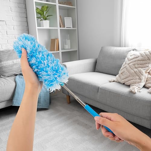 Image of Tanlade 8 Pcs Microfiber Feather Duster for Cleaning 13-31 Inch Extendable Cobweb Dusters Ceiling Fan Duster Washable Bendable Tool for Office Car Window Furniture (Bright Color)