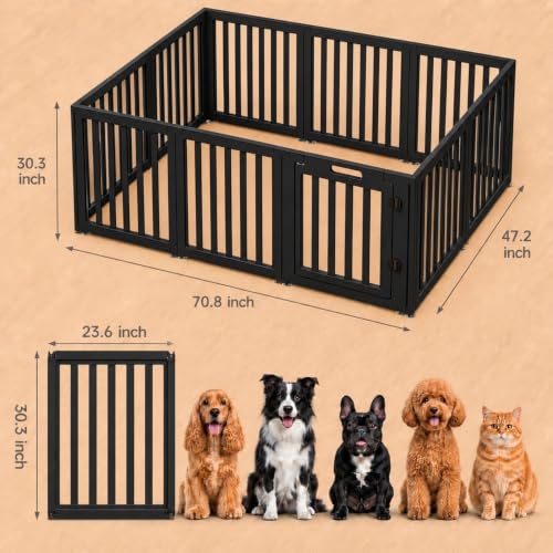 Image of EVERFRONT Dog Playpen with Door - Dog Pen Indoor - Easy Assemble Dog Play Pen - Puppy Playpen, Cat Playpen, Small Animal Playpen, Dog Play Pen Indoors (Black, 30 inch, 10 Panels)