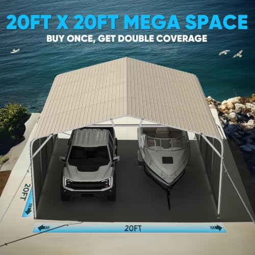 Quictent 20x20 FT Heavy-Duty 2-Car Carport