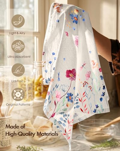 Image of Miss Adola 4PCS Flour Sack Towels - 18 inchx 26 inch Floursack Dish Towels with Hanging Loop Set of 4 Cotton Tea Towel Absorbent Retro Decorative Dishcloth for Drying Home Decor Housewarming Gift, Wild Flower