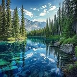 14ct Counted Cross Stitch Kits for Adults Mountains Trees Lake Printed Stamped Cross Stitch Patterns Kits Cross Stitch Supplies (Mountains Trees Lake)