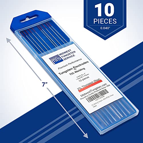 Image of Midwest Tungsten Service TIG Welding Tungsten Electrodes 10-Pack (Red - 2% Thoriated (WT20 /EWTh-2), 0.040 inch)