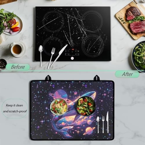 Image of Whale Galaxy Silicone Electric Stove Top Cover Mat 29'' x 21'' Ceramic Stove top Cover, Heat Resistant Glass Cooktop Protector Flat RV Range Stovetop Protector Home Kitchen Decor