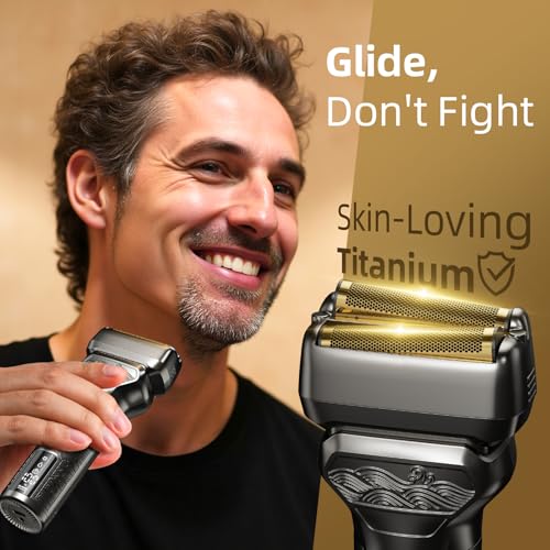 Image of 𝟔𝟖%𝟎𝐟𝐟 DGSXRMY Electric Foil Shaver for Men: IPX7 Metal Body | 1400mAh / 180min Runtime & Fast Charging - Zero Travel Stress Electric Razor with LED Display, Travel Lock, Pop-Up Trimmer