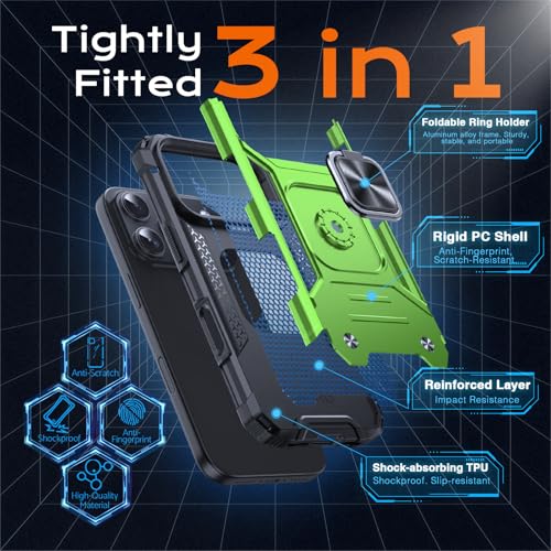 Image of Anqrp Heavy Duty Case for iPhone 17 Pro Case with Enhanced Ring Holder Grip Stand, Military Grade Shockproof Rugged Drop Protective Silicone Hard Slim iPhone 17 Pro Phone Case Cover,Spring Grass