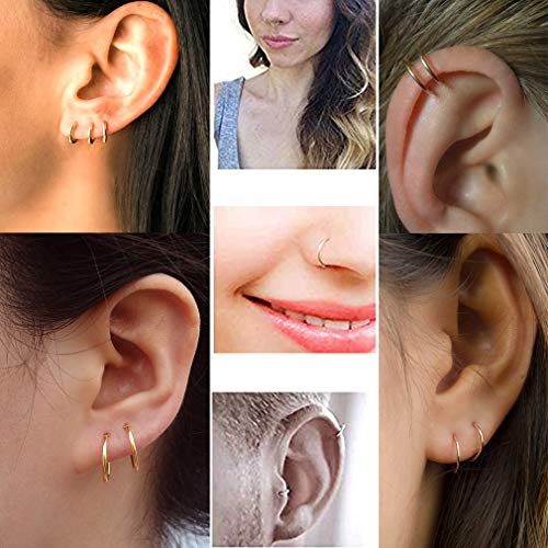 Silver Hoop Earrings- Cartilage Earring Small Hoop Earrings for Women Men Girls,4 Pairs of Hypoallergenic 925 Sterling Silver Tragus Earrings(Gold,8mmx2+10mmx2) - Thumbnail 4