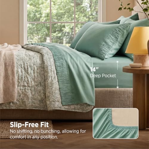Image of Bedsure King Size Sheets Set - 4 Pieces Soft King Sheets - Breathable & Cooling - Hotel Luxury - Easy Care Polyester Microfiber Bedding for Women, Men, Mint Green