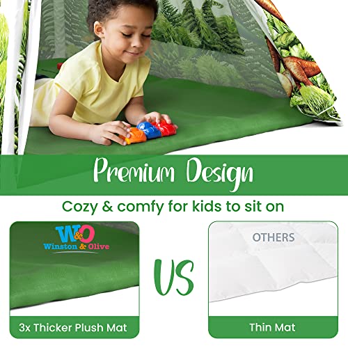 W&O Dinosaur Kids Teepee Tent With Roar Button, Led Lights & Plush Mat - The Most Stable Teepee Tent For Kids - Dinosaur Tent - Dinosaur Toys For Kids Play Tent - Kids Tent Indoor - Toddler Tent #TOP6