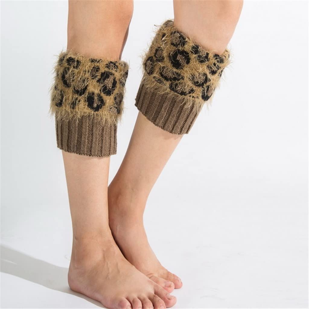3 pary leopardowych zimowych krótkich dzianinowych skarpet do butów Ocieplacze na nogi Mankiety do butów Legginsy Damskie getry (kolor: A, rozmiar: 16 cm) (3 szt.)