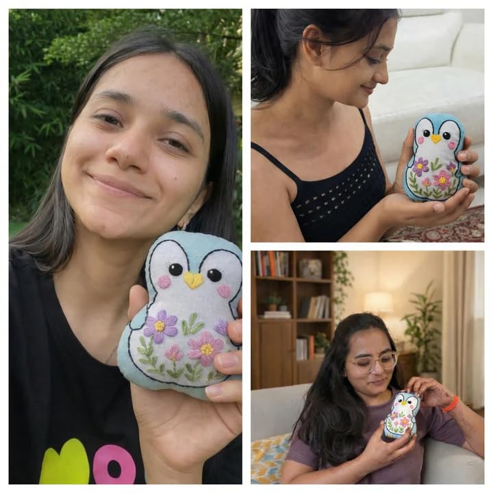 Image of KNOT YOUR TYPE DIY Plushie Kit - Piri The Penguin | Beginner Friendly Sewing & Embroidery Kit | Complete Craft Kit with Hoop, Fabric, Threads & Tools | Cute Handmade Gift & Hobby Kit