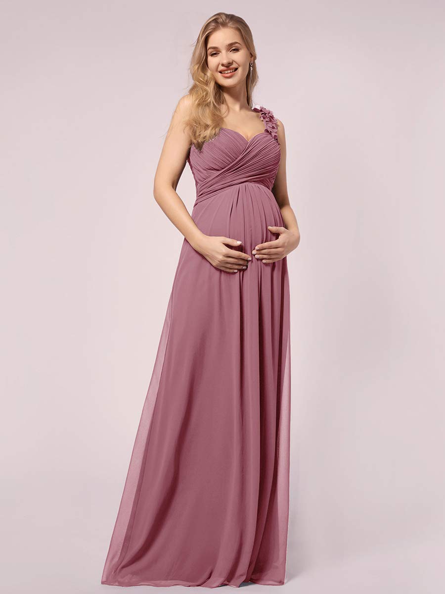 Ever-Pretty Robe de Soirée Enceinte Shooting Photo Seule Épaule Femme Longue Plissée Maternité Mousseline Une Bretelle Fleurs 09768-YF