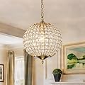 HUOKU Gold Crystal Chandelier, 12.6" Vintage Sphere Globe Chandelier Small Flush Mount Ceiling Light for Foyer Entryway Hallway Dining Room