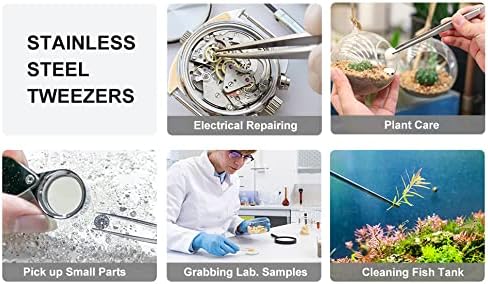 Miniatura 5 de Auniwaig Pinzas de acero inoxidable, pinzas de precisión, pinzas de acero inoxidable de 7.874 in de longitud, pinzas romas redondas rectas