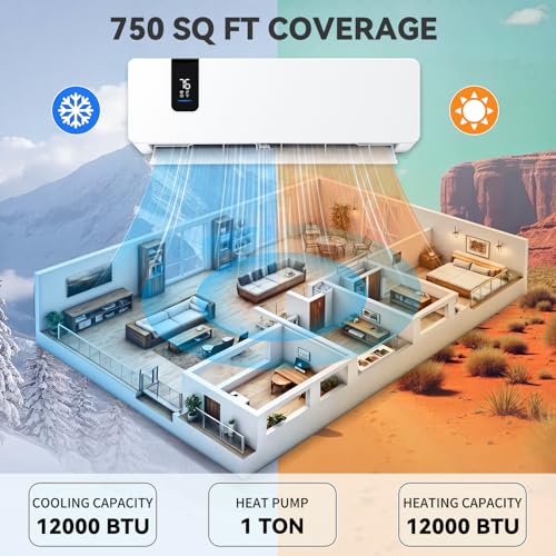 Image of YITAHOME 20 SEER2 12000 BTU Mini Split AC /Heating System, 208-230V Pre-charged Air Conditioner Heat Pump, Energy Efficient Inverter Split Unit AC, Compatible with Wifi & Alexa, Cool Up to 750 Sq. Ft