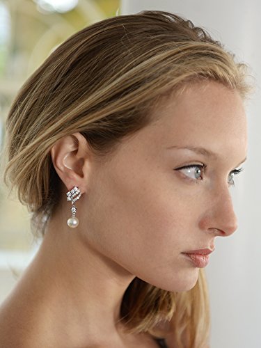 Mariell Pearl Drop Wedding Bridal Earrings, Cubic Zirconia and Pearl Drop Earrings for Brides, Bridesmaid4
