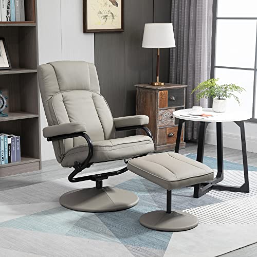 Homcom Swivel Recliner, Manual Pu Leather Armchair With Ottoman Footrest For Living Room, Office, Bedroom, Grey #TOP1