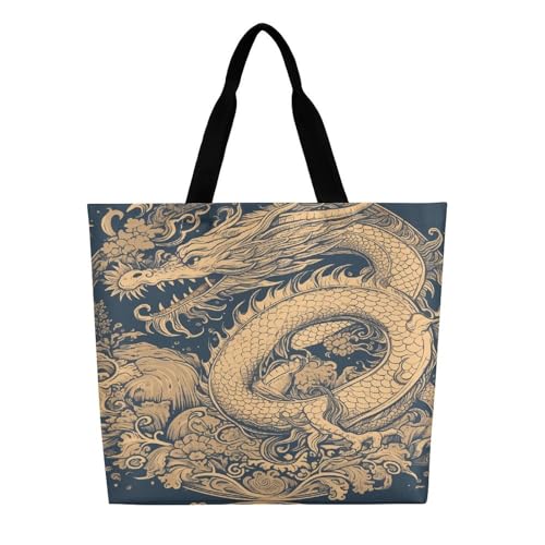 Women's Multi-Functional Shopping Bag，Blue Oriental Dragon Printing Messenger Bag Shoulder Bag for Travel, Work, Shopping & Parties with Inner Pocket, Grocery Bag Lightweight & Water-Resistant3