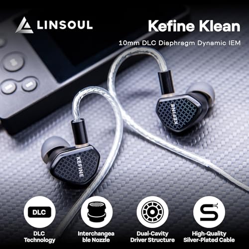 Image of Linsoul Kefine Klean in Ear Monitor,10mm DLC Diaphragm Dynamic Driver HiFi Earphones,Wired Gaming Earbuds,Replaceable Nozzles,Detachable Silver-Plated Cable for Audiophile (No Mic 3.5mm, Black)