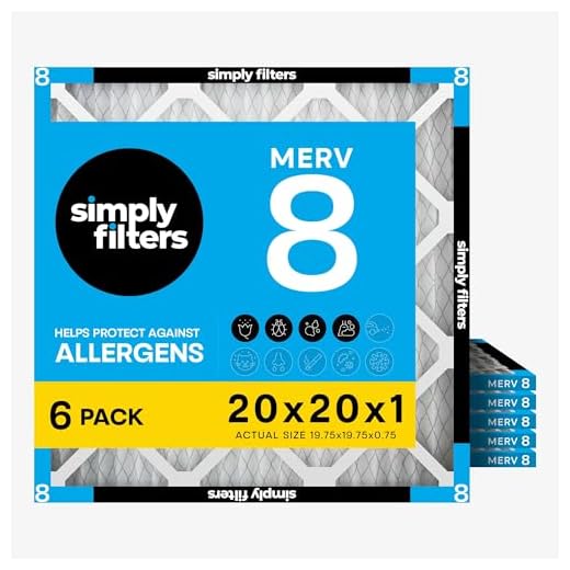 Simply 20x20x1 Air Filter, Merv 8, MPR 600, 6 Pack, Furnace Air Filter for HVAC (Actual Size: 19.75"x19.75"x0.75") DUST, Pet, & Allergy Control