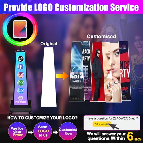 ZLPOWER Photo Booth for iPad 10.2" 10.9" 11" 12.9" 13" with Customized Logo Shell Stand Selfie Photobooth Machine with RGB LED Ring Light and Honeycomb Boxes for Events Rental Wedding (Black) - Thumbnail 2