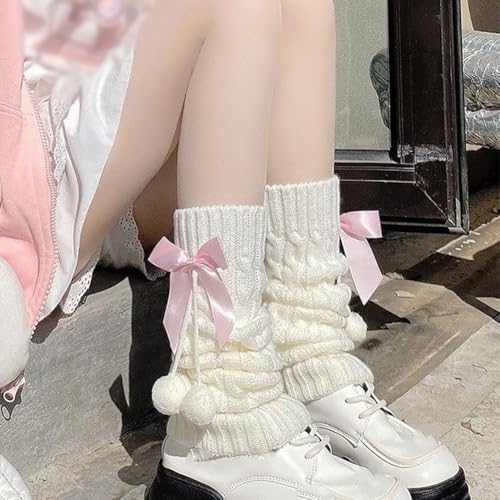 1 Pair Long Cute Leg Warmers Bowknot Leg Sleeves Winter Warm Leg Warmers Ribbed Knitted Leg Socks Fashion Leg Cover Sleeves for Women Girls Blue4
