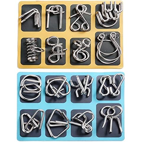 TANCH 16 PCS Type A+B Different Brain Teaser Metal Wire Puzzles IQ Challenge Magic Trick Unlinking & Linking Game Toys for Kids and Adults Cover
