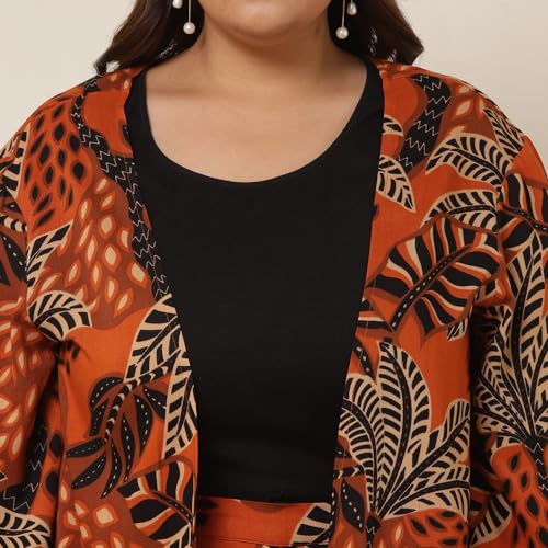 Image of DEEBACO Women's Leaf Print Rayon Thigh Length Shrug with Shorts|V-Neck|Cord Set for Women Fashion|Jumpsuits Western Dress for Women Stylish|Two Piece Co ord Set|Party Casual Wear(Multicolor)