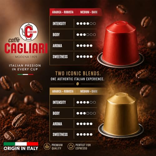 Image of Cafe Cagliari Aluminium Coffee Capsule 100% Arabica, Italy Origin|Intensity 6, Gran Caffe, Medium Roast| Nesspresso Compatible Coffee Capsule Pods, Pack of 10 Pods