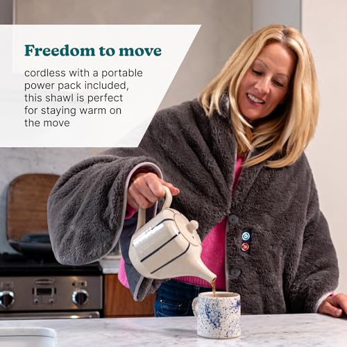 Homedics Cosy Cordless Warming Shawl - Wearable Heated Blanket with 2 Heat Settings, Cordless Heated Shawl with Portable Power Pack, Ultra-Soft Electric Throw Blankets for Home, Office & Travel - Image 4