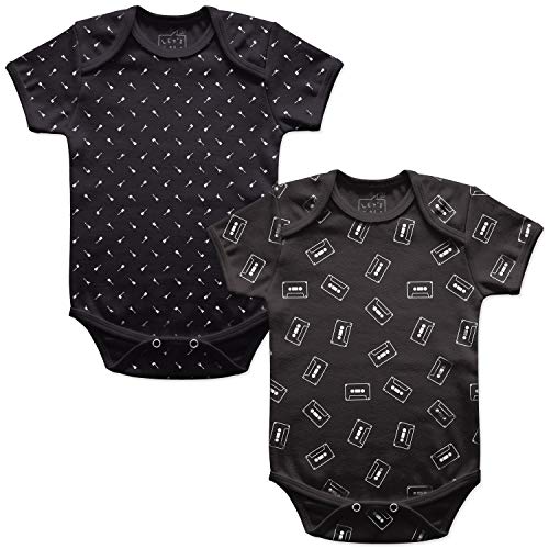 Kit 2 Body - Estampinha Guitarras + Estampinha Fitas K7 - Let’s Rock Baby - Preto, P