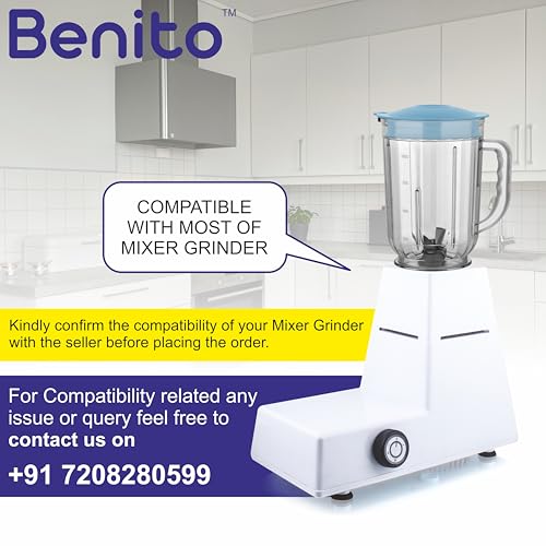 Image of Benito Crystal Transparent Polycarbonate Juicer Jar (1L) for Mixer Grinder - Compatible with 4-Teeth Coupler & Dual Locking System