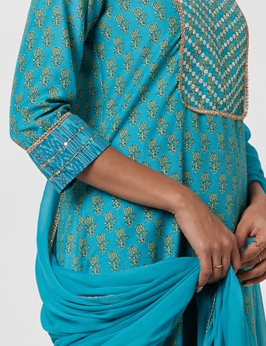 Image of BIBA Women Art Silk Straight Kurta Palazzo Suit Set
