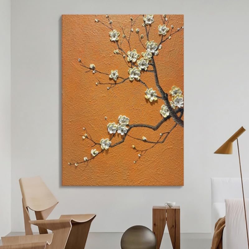 Art mural esthétique pour salon avec ce tableau paysage de prunes peint à la main