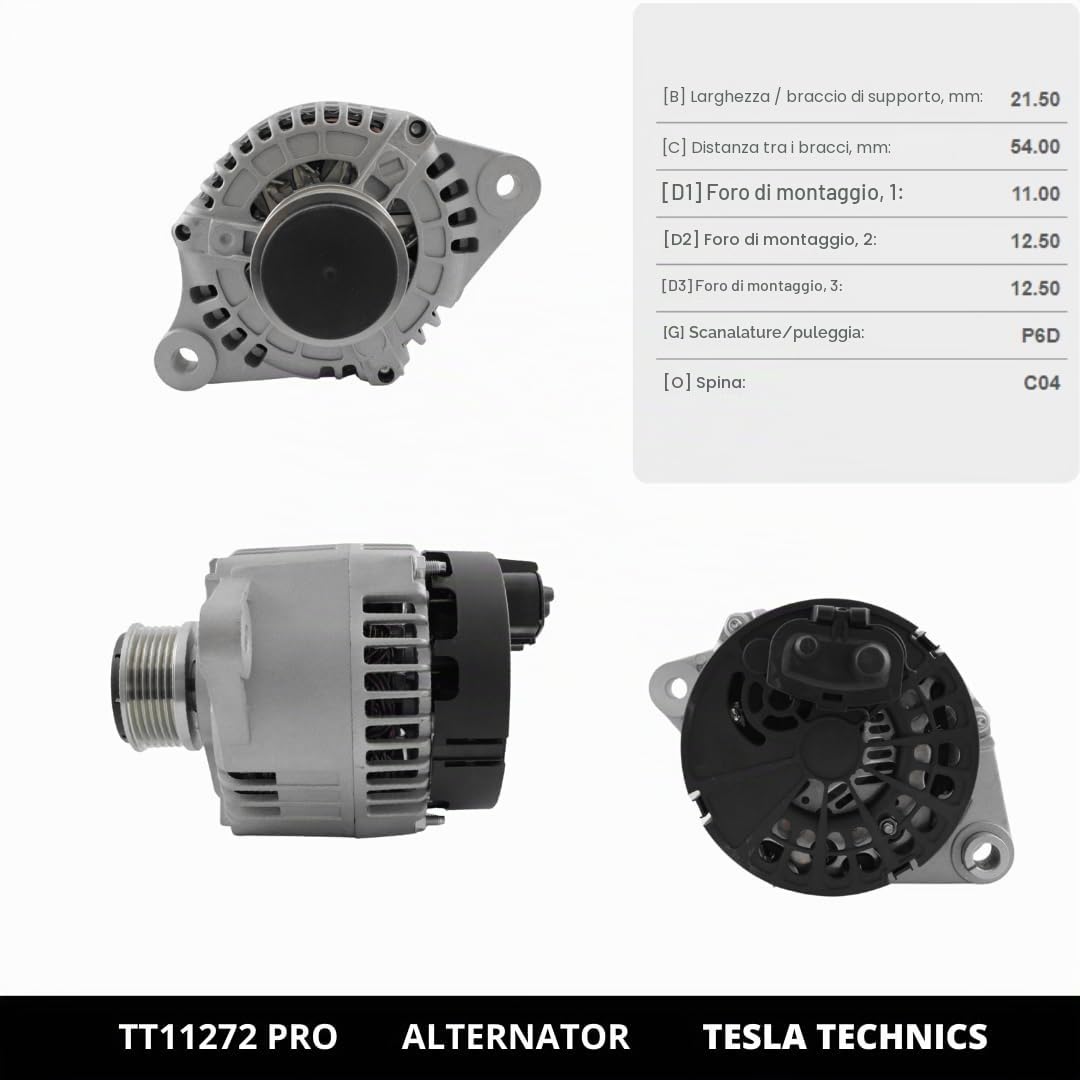 TT11272 PRO Alternatore per auto 12V, alternatore 120A. Compatibile con ALFA ROMEO, FIAT, LANCIA. Eccellente rapporto qualità-prezzo. Installazione facile e garanzia.